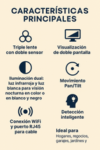 Cámara IP WiFi HD 5K 9 MP Exterior – Zoom 8X, Triple Lente, Seguimiento Automático