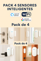 Pack 4 Sensores Inteligentes WiFi para Puertas y Ventanas – Compatible con Alexa y Google Home, Notificaciones en Tiempo Real