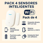 Pack 4 Sensores Inteligentes WiFi para Puertas y Ventanas – Compatible con Alexa y Google Home, Notificaciones en Tiempo Real
