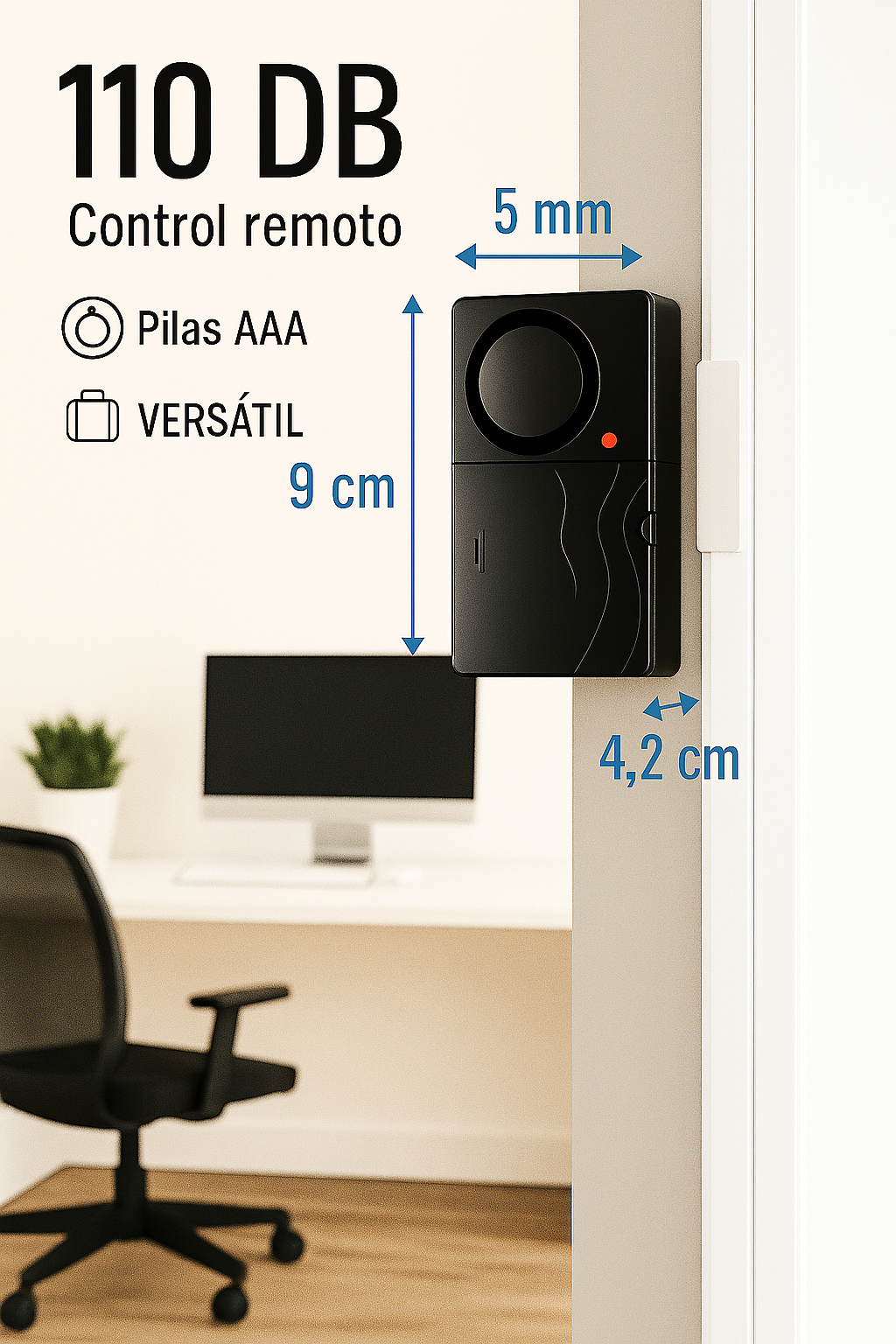 Alarma de Puerta/Ventana Inalámbrica 110 dB con Control Remoto  Antirrobo Fácil de Instalar