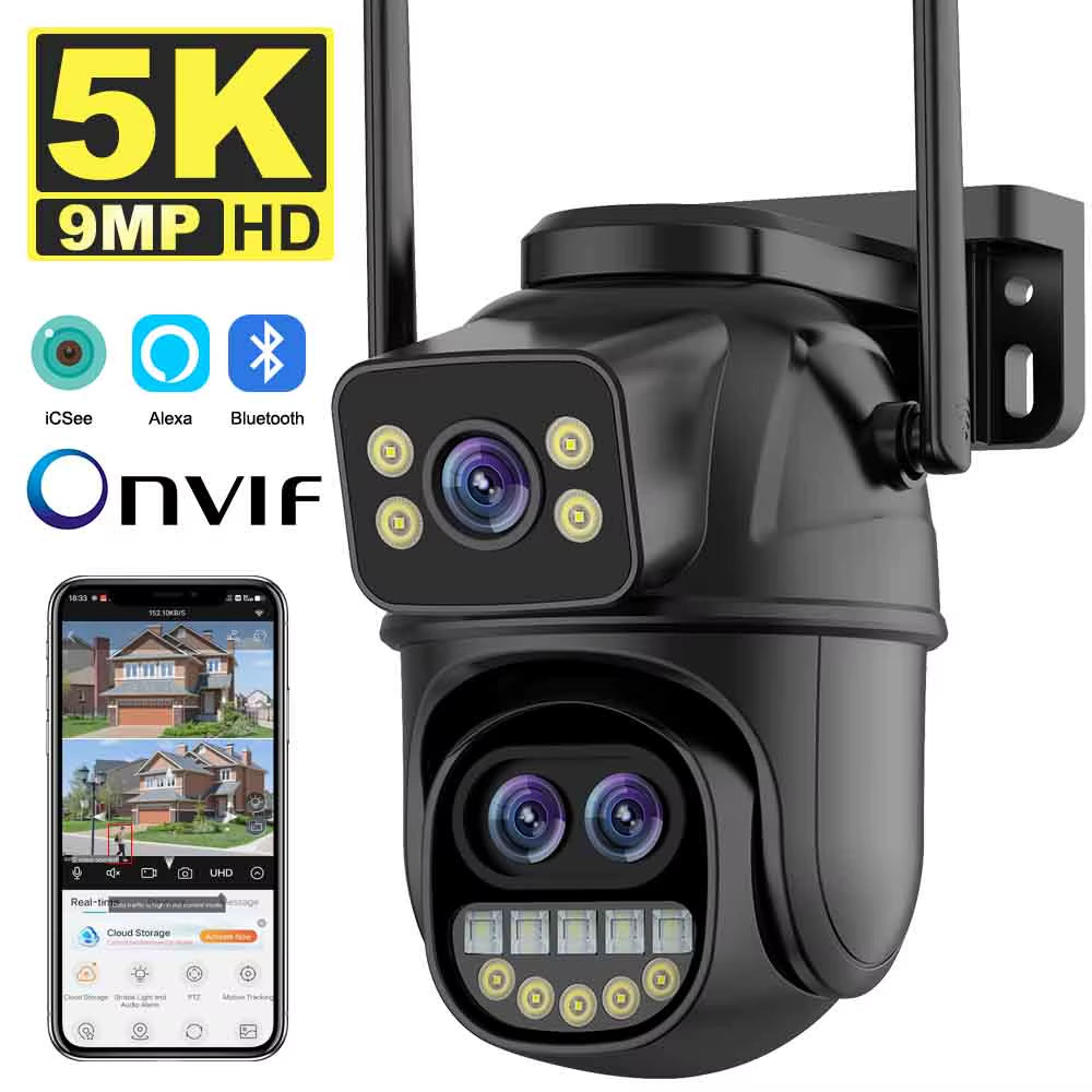 Cámara IP WiFi HD 5K 9 MP Exterior – Zoom 8X, Triple Lente, Seguimiento Automático