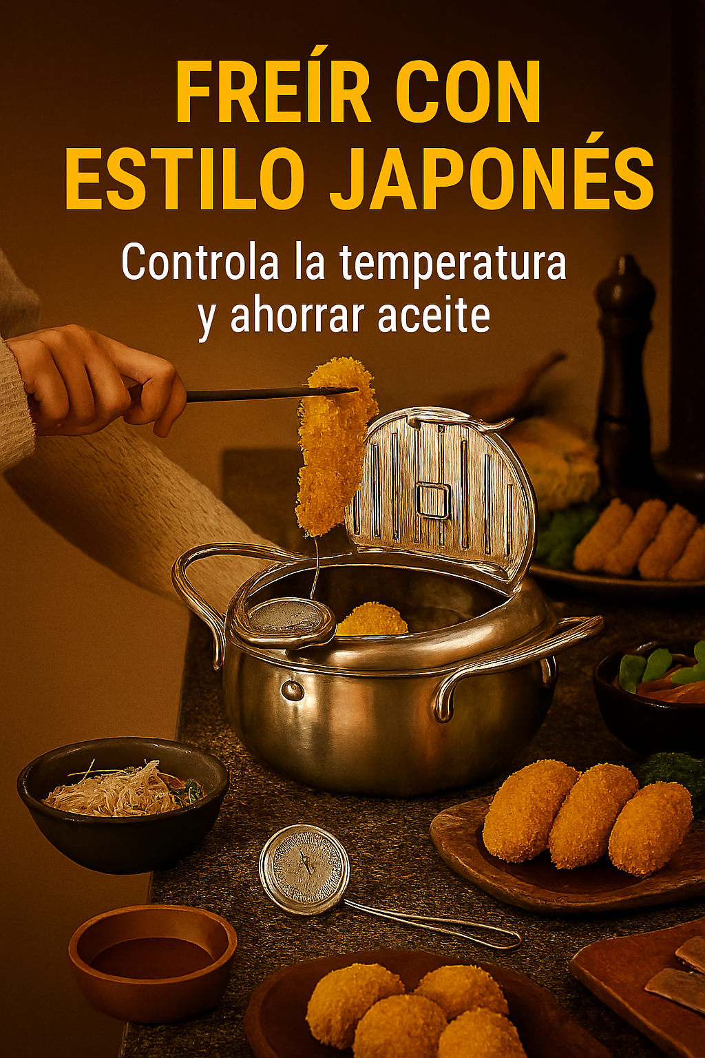 Freidora tempura de estilo japonés, freidora pequeña para el hogar, olla ahorradora de aceite, mini olla pequeña especial de aceite para freír con control de temperatura