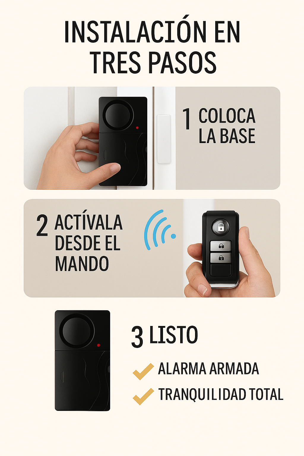Alarma de Puerta/Ventana Inalámbrica 110 dB con Control Remoto  Antirrobo Fácil de Instalar