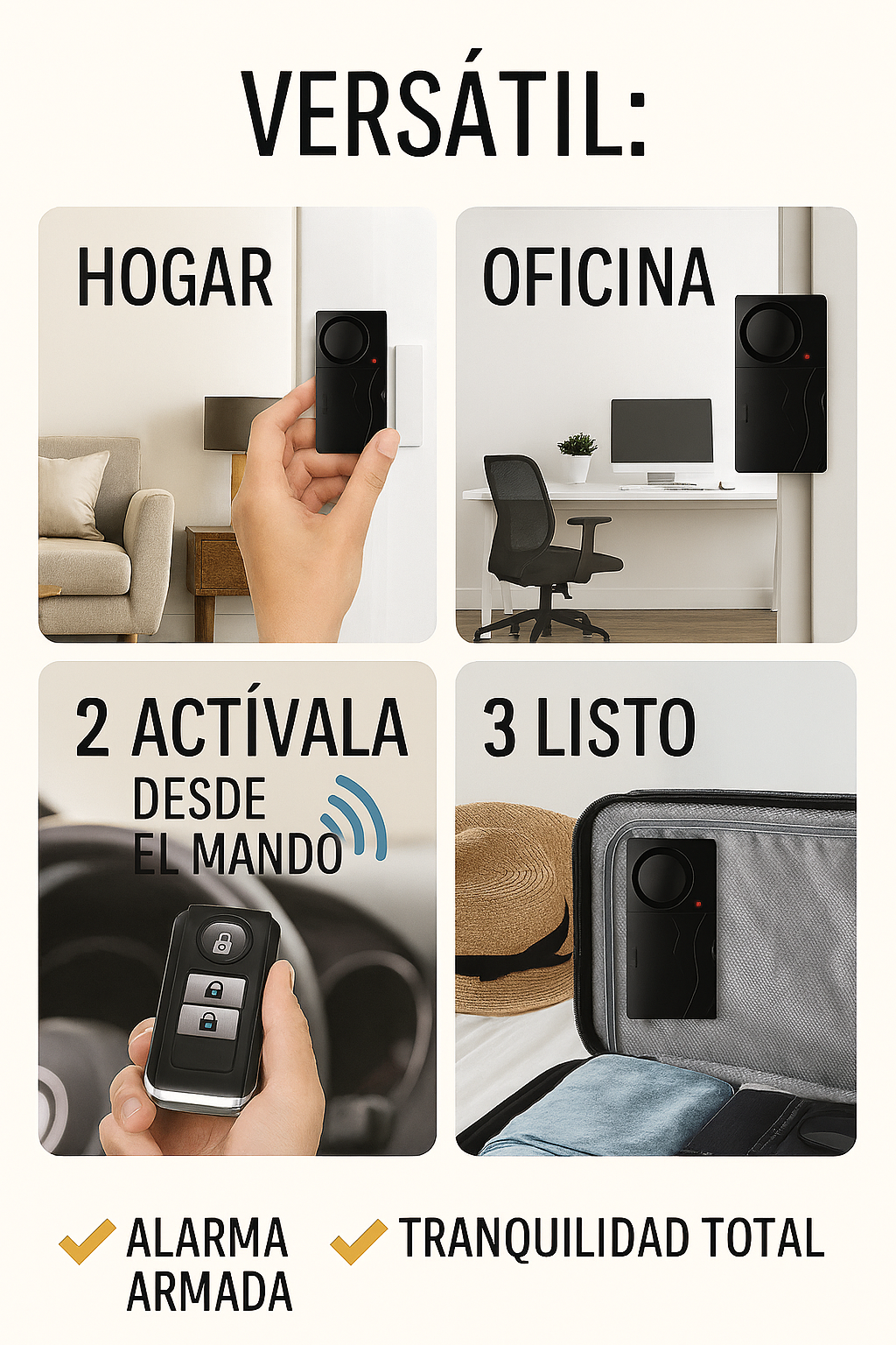 Alarma de Puerta/Ventana Inalámbrica 110 dB con Control Remoto  Antirrobo Fácil de Instalar