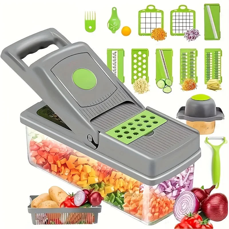 Juego de 14 uds/16 Uds., picadora de verduras, rebanadora de frutas multifuncional, rallador Manual de alimentos, rebanador de verduras, cortador con contenedor