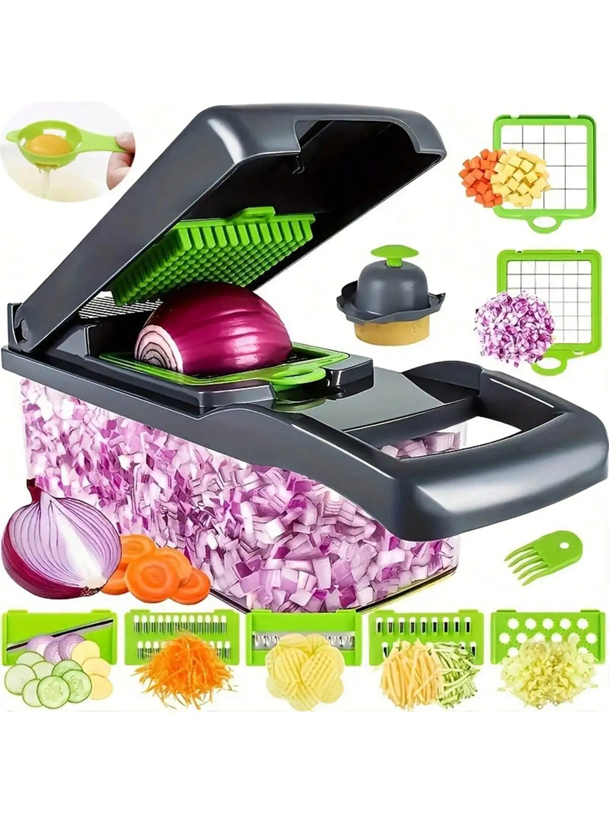 Juego de 14 uds/16 Uds., picadora de verduras, rebanadora de frutas multifuncional, rallador Manual de alimentos, rebanador de verduras, cortador con contenedor