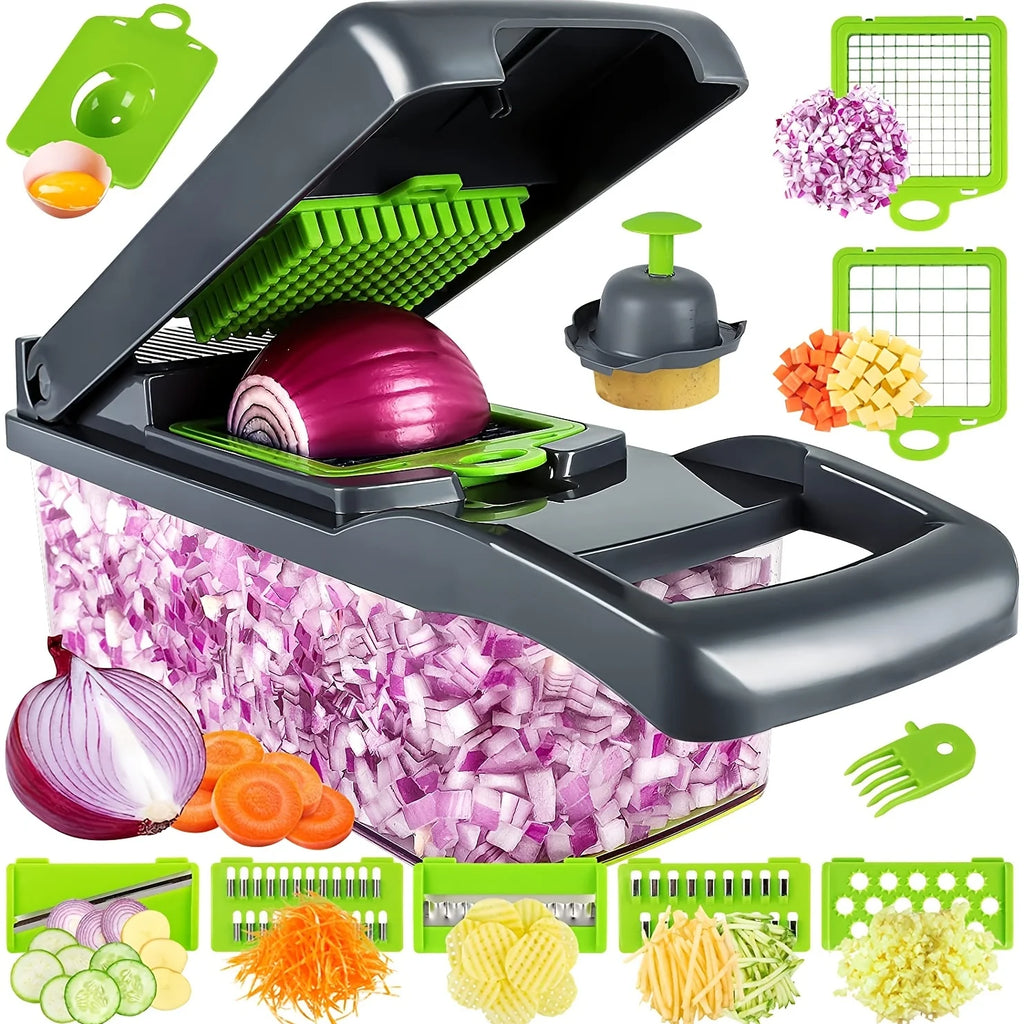 Juego de 14 uds/16 Uds., picadora de verduras, rebanadora de frutas multifuncional, rallador Manual de alimentos, rebanador de verduras, cortador con contenedor