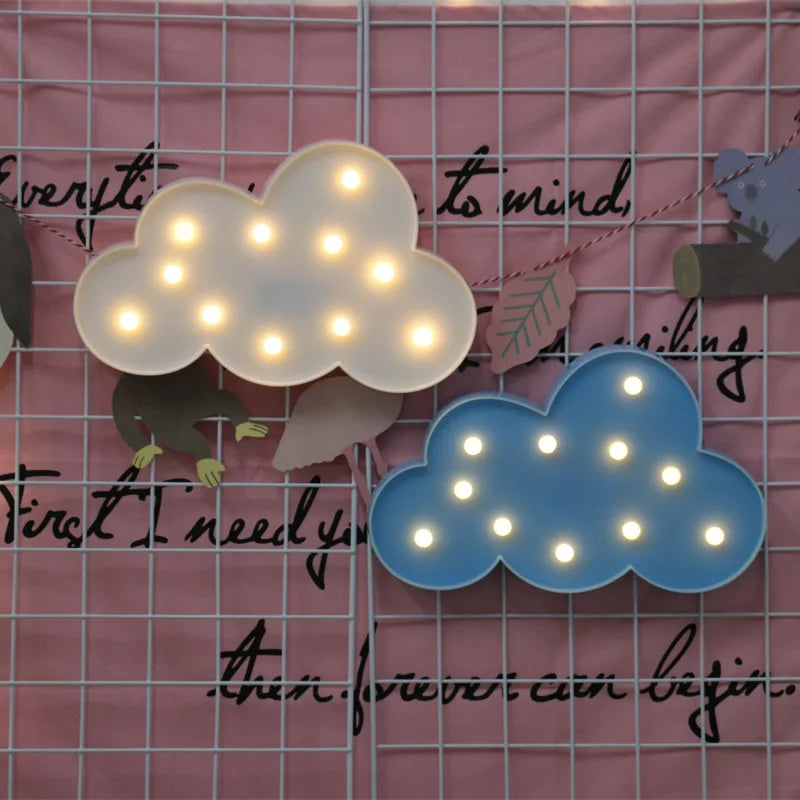 Lámpara LED decorativa con formas de luna, nube y estrella – luz cálida para dormitorio y escritorio