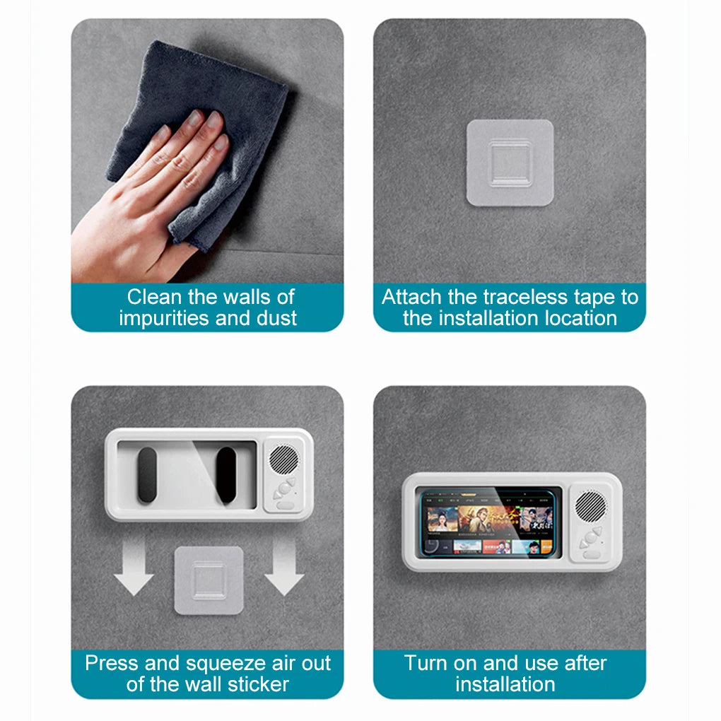 Soporte para teléfono de ducha con Altavoz Bluetooth IPX4, resistente al agua, antiniebla, pantalla táctil, soporte para teléfono de montaje en pared para ducha y baño 
 ﻿