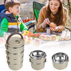 Fiambrera portátil de acero inoxidable con tapa, fiambrera Circular de gran capacidad para acampar al aire libre, 2/3/4 capas