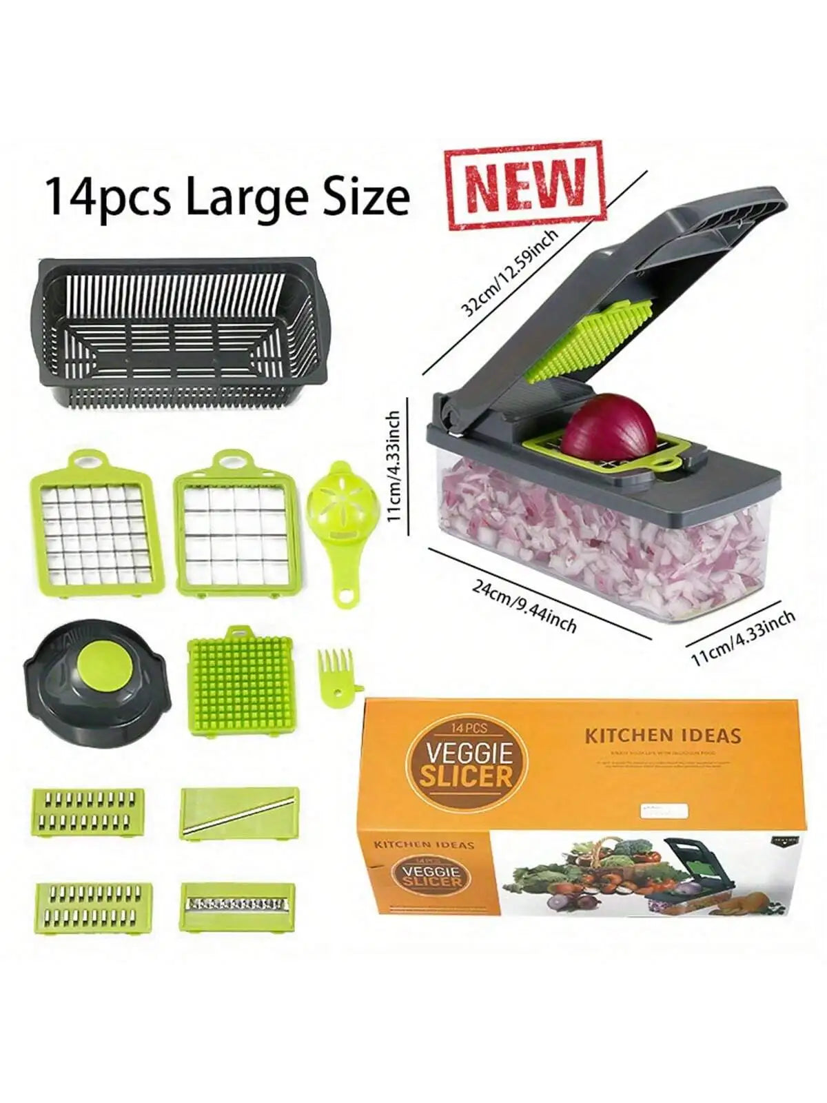 Juego de 14 uds/16 Uds., picadora de verduras, rebanadora de frutas multifuncional, rallador Manual de alimentos, rebanador de verduras, cortador con contenedor