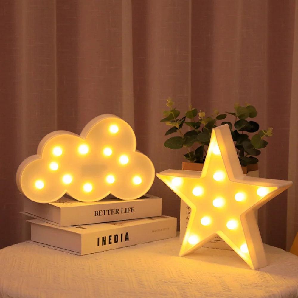 Lámpara LED decorativa con formas de luna, nube y estrella – luz cálida para dormitorio y escritorio