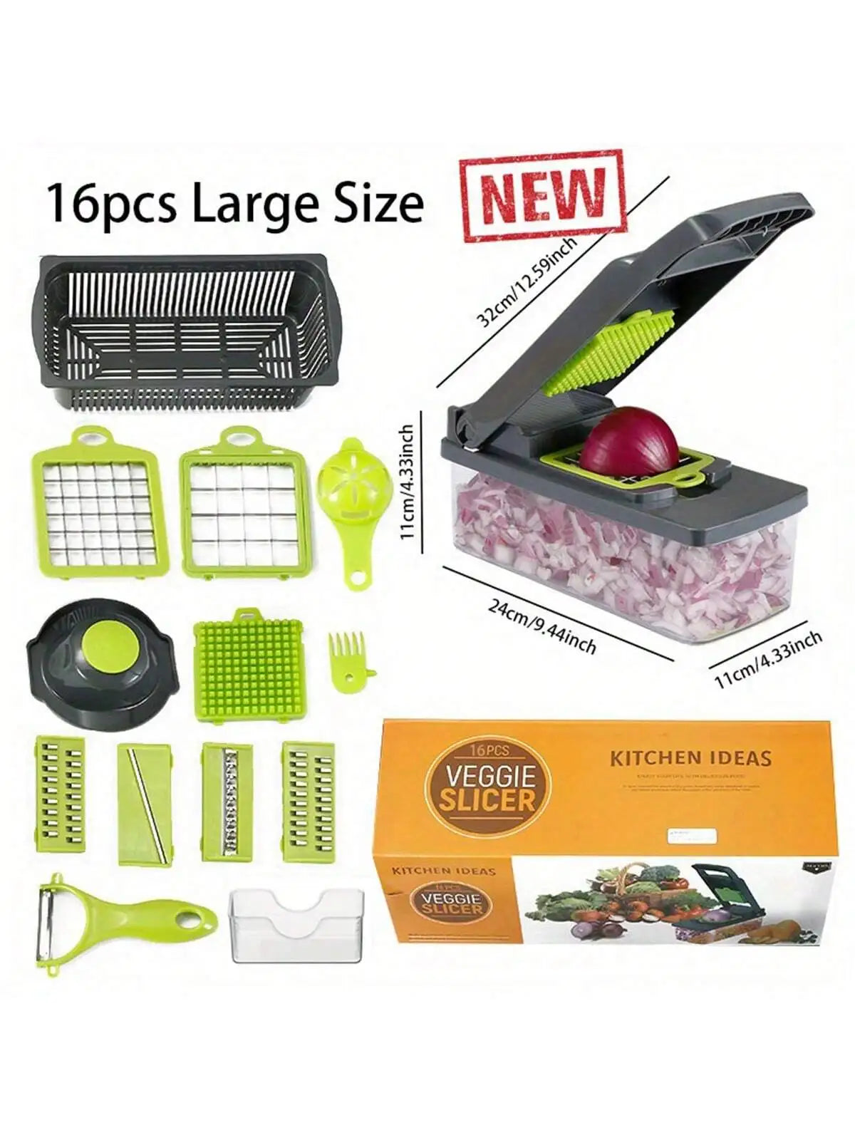 Juego de 14 uds/16 Uds., picadora de verduras, rebanadora de frutas multifuncional, rallador Manual de alimentos, rebanador de verduras, cortador con contenedor