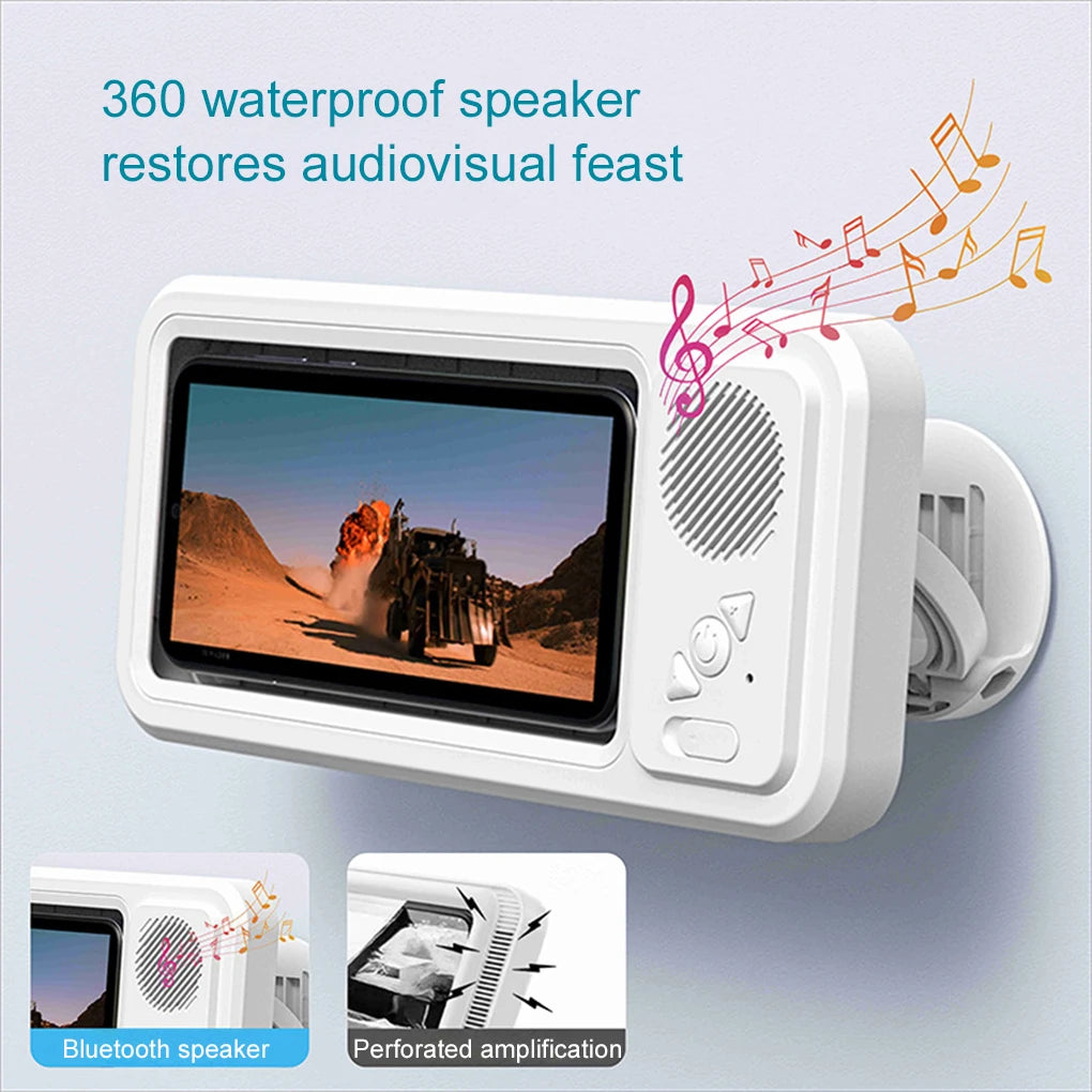 Soporte para teléfono de ducha con Altavoz Bluetooth IPX4, resistente al agua, antiniebla, pantalla táctil, soporte para teléfono de montaje en pared para ducha y baño 
 ﻿