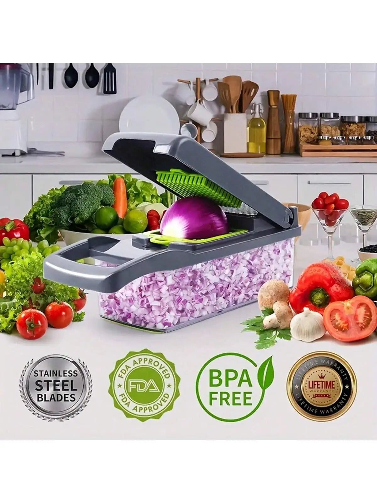 Juego de 14 uds/16 Uds., picadora de verduras, rebanadora de frutas multifuncional, rallador Manual de alimentos, rebanador de verduras, cortador con contenedor