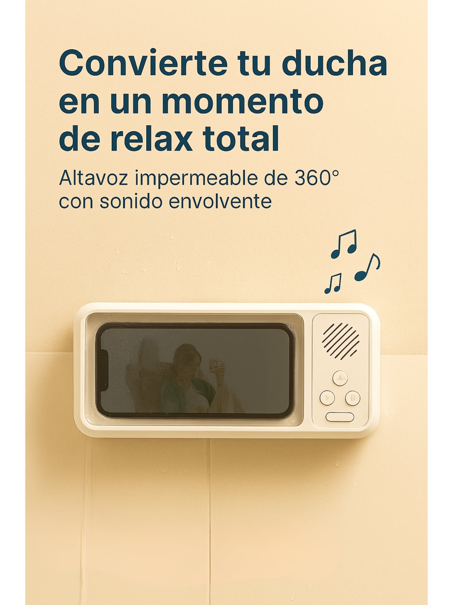 Soporte para teléfono de ducha con Altavoz Bluetooth IPX4, resistente al agua, antiniebla, pantalla táctil, soporte para teléfono de montaje en pared para ducha y baño 
 ﻿