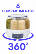 Dispensador Giratorio de Granos 360° – Organizador Hermético con 6 Compartimentos y Extracción Automática