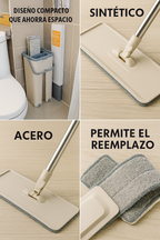 Fregona giratoria de microfibra con cubo plano de doble función y raspador – Limpieza eficiente para todo tipo de suelo