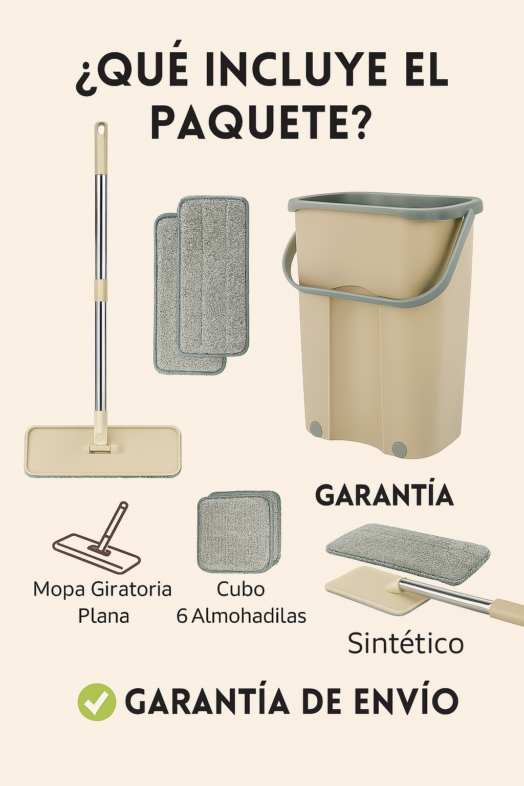 Fregona giratoria de microfibra con cubo plano de doble función y raspador – Limpieza eficiente para todo tipo de suelo