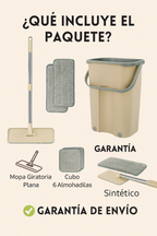 Fregona giratoria de microfibra con cubo plano de doble función y raspador – Limpieza eficiente para todo tipo de suelo